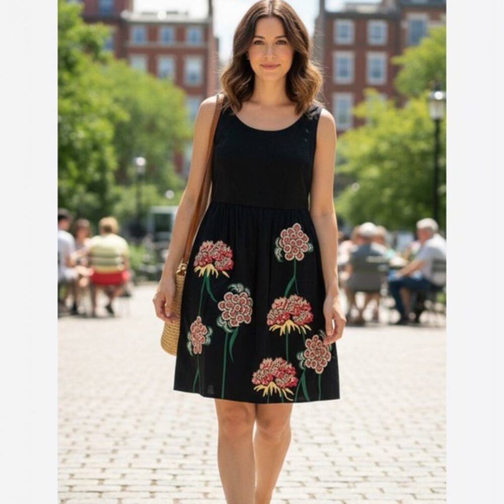 Anthropologie X Floreat Cranesbill Dress size 4 Embroidered Floral Appliqué